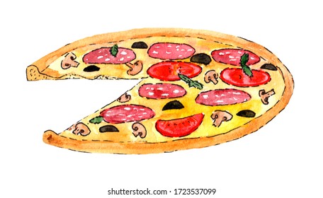 Watercolor Pizza Illustration Fast Food On Stock Illustration ...