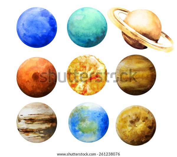 水色惑星 太陽 水星 金星 地球 火星 木星 土星 天王星 海王星 のイラスト素材