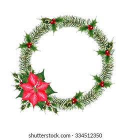 Watercolor Xmas Wreath New Year Decoration Stock Illustration 1495691213