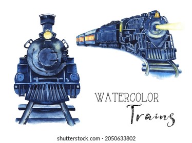 Watercolor Polar Train Clipart. Christmas Train Illustration. Christmas Digital Design. Vintage Train, Steam Locomotive Art.