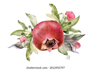 Watercolor pomegranate botanical illustration. Jewish new year greeting card, Pomegranate fruit frame for fall wedding, baby shower, Red fruits clipart - Powered by Shutterstock