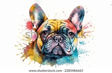 watercolor portrait painting of french bulldog puppy