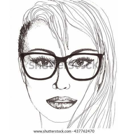 Watercolor portrait woman with sunglasses. Fashion design.