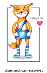 watercolor postcard  little Fox smiles