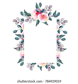 Watercolor Floral Frame Botanic Decoration Illustration Stock ...