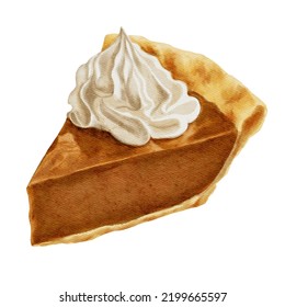 Watercolor Pumpkin Pie Cheesecake Halloween Thanksgiving Holiday Illustration 