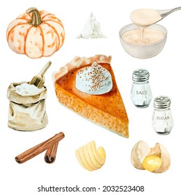 Watercolor Pumpkin Pie Recipe Illustration