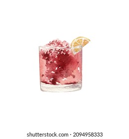 Watercolor Punch Cocktail Isolated On White Background. Bar Drink Illustration. Perfect For Wrapping Paper, Textile And Other Design.