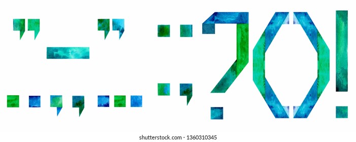 Watercolor Punctuation Marks (period,  Question Mark, Exclamation Point, Comma, Semicolon, Colon, Parentheses, Apostrophe, Quotation, Dash): On White Background. Illustration.