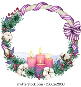 Watercolor Purple Advent Candle Wreath