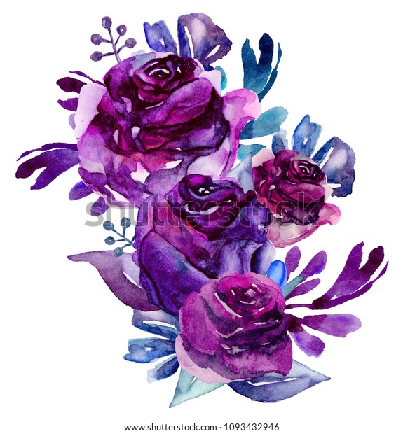 水彩の紫の花をクリップアート 花束イラスト のイラスト素材 1093432946