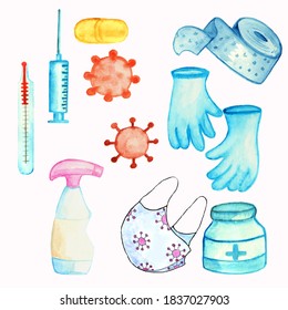 Watercolor Quarantine Clipart Prevention Disease Medicine Stock