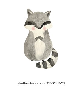 Watercolor raccoon. Woodland animal illustration for kids