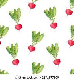 Watercolor Radish Seamless Pattern On White Background