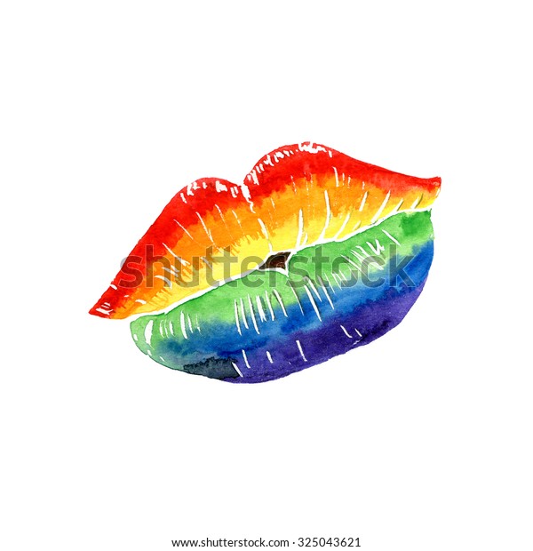 水彩虹の色 リップキスゲイレズビアンlgbtイラスト のイラスト素材