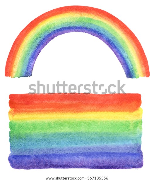 水彩の虹とグラデーションは エッジが不揃いで塗りつぶされます 手描きの水彩ペイント背景 しみのついた明るい虹の縞 白い背景に虹のブラシストローク の イラスト素材