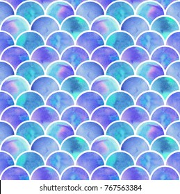 Watercolor Rainbow Scales Of Mermaid. Seamless Pattern