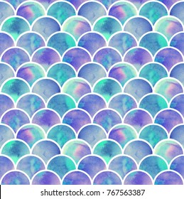 Watercolor Rainbow Scales Of Mermaid. Seamless Pattern