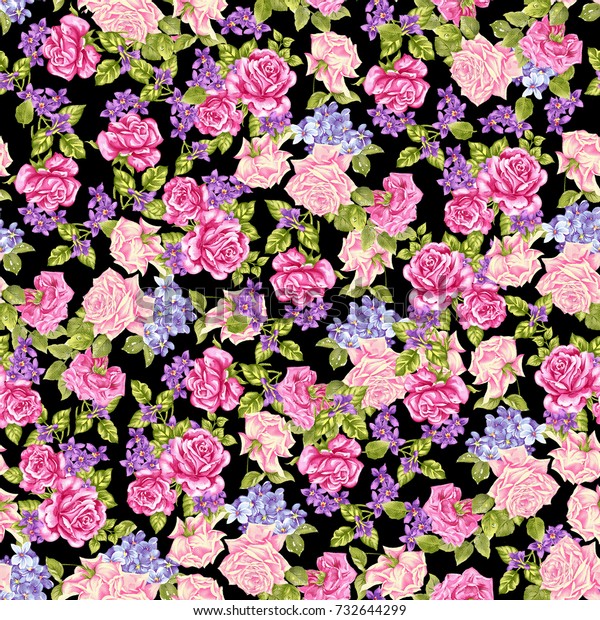 Watercolor Rasterize Flower Pattern Stock Illustration 732644299