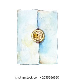 Watercolor Realistic Golden Wax Stamp Old Stock Illustration 2035366880