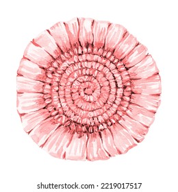 Watercolor Realistic Knit Texture. Pink Knitted Circle. Knitting And Crocheting. Hand-drawn Illustration Isolated On  White.