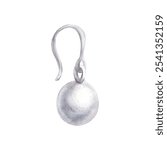 Watercolor realistic pearl earring Silver pearly ladies jewelry, accessory. Round shape dangling grey earrings. Elegant women jewellery clipart, label. Hand drawn illustration isolated from background