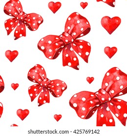 Watercolor Red Bow Sweet Love Pattern