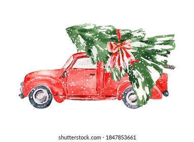 Watercolor red christmas truck clipart  Hand drawn vintage red truck and christmas tree 
Holiday clipart  kawaii christmas  baby christmas gift decor  greeting card