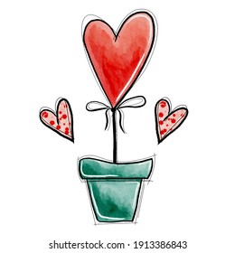 Watercolor red hearts and red heart flower in the a vase. Design concept for valentine’s day, mother’s day, baby shower, holidays, birthdays, greeting cards, festival, decoration, gift card - Powered by Shutterstock