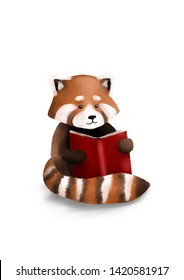 Watercolor Red Panda Reading Book Stock Illustration 1420581917