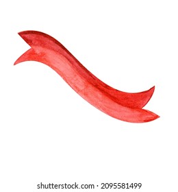 Watercolor Red Ribbon For The Design Of Your Postcards