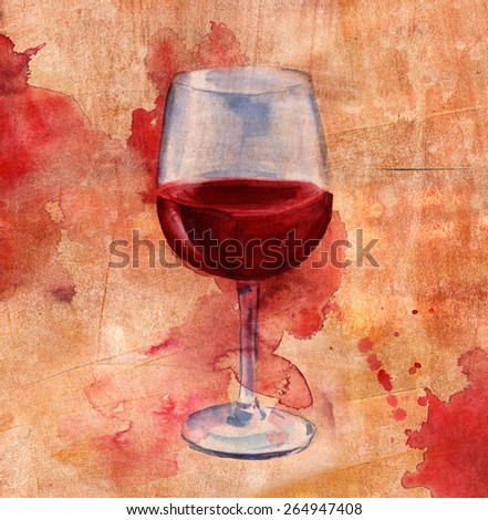 Watercolor red wine collage on a distressed artistic background