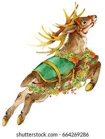 Watercolor Reindeer Illustration. Christmas Card.