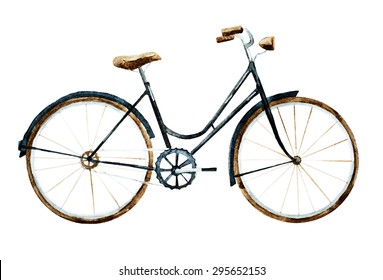 Watercolor Retro Bike, Black Bike Isolated Object