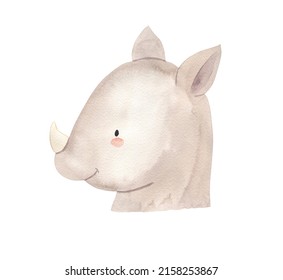 Watercolor Rhino. Safari Animal Illustration For Kids