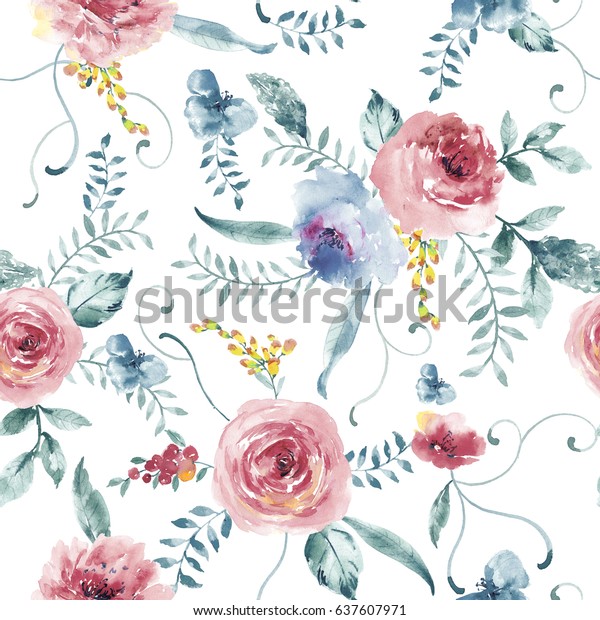 Download Watercolor Rose Bundle Border Seamless Pattern Stock Illustration 637607971