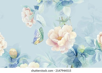 Watercolor Rose Peony Flower Abstract Flower Butterfly Paisley Bird