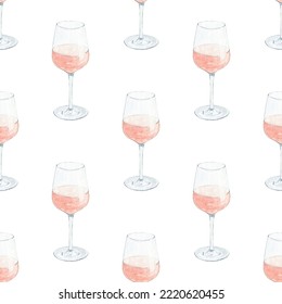 Watercolor rose wine glass seamless pattern on white background. Alcohol print for wrapping, textile, fabric, scrapbooking, wallpaper  - Powered by Shutterstock