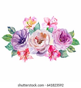 Decorative Watercolor Flowers Floral Illustration Leaf Stock ...