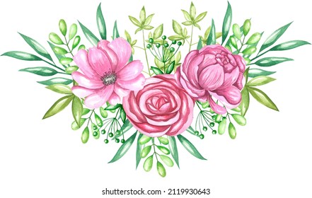 Watercolor Roses Boquet Rose And Pionia