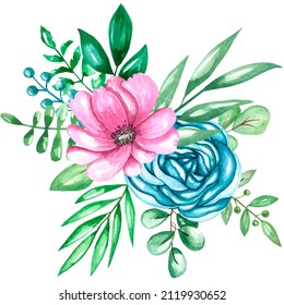 Watercolor Roses Boquet Rose And Pionia