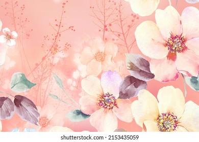 Watercolor roses peony flowers butterfly paisley floral stripes - Shutterstock ID 2153435059