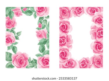 Watercolor, roses. vintage Rose frames. Frames for decoration, for making invitations. Watercolor roses. Vintage frame. Texture. Wedding, birthday. Pink frame. - Powered by Shutterstock