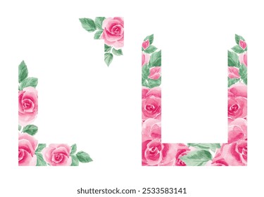 Watercolor, roses. vintage Rose frames. Frames for decoration, for making invitations. Watercolor roses. Vintage frame. Texture. Wedding, birthday. Pink frame. - Powered by Shutterstock