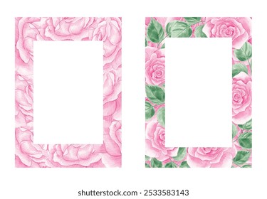 Watercolor, roses. vintage Rose frames. Frames for decoration, for making invitations. Watercolor roses. Vintage frame. Texture. Wedding, birthday. Pink frame. - Powered by Shutterstock