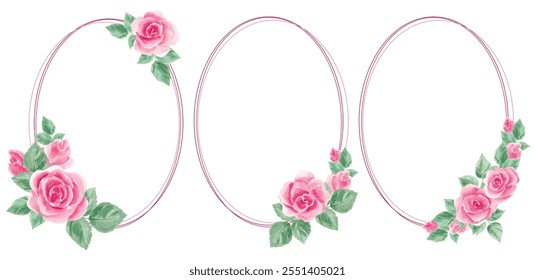 Watercolor, roses. vintage Rose frames. Frames for decoration, for making invitations. Watercolor roses. Vintage frame. Texture. Wedding, birthday. Pink frame. - Powered by Shutterstock