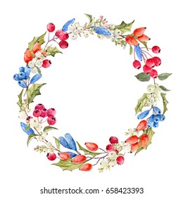 Watercolor round Christmas wreath