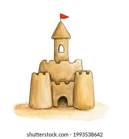 Watercolor Sand Castle Illustration Beach Game