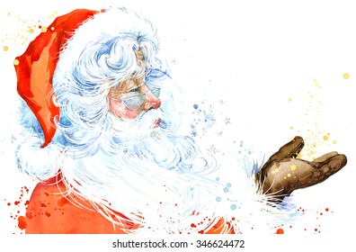 Watercolor Santa Claus. Santa Claus Christmas background. New Year background.