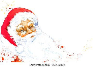 Watercolor Santa Claus. Merry christmas and happy New Year background. 